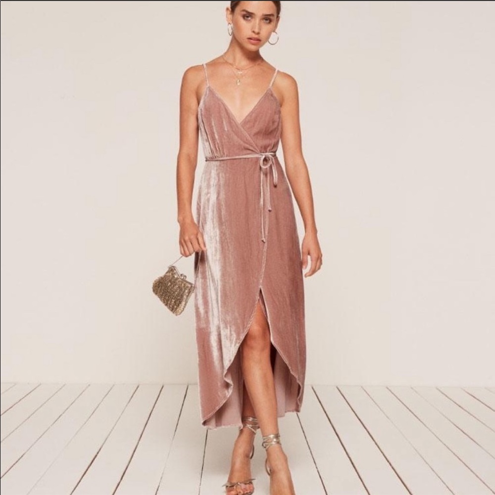 NWT Reformation Anoush Velvet Silk Wrap Midi Dress - Picture 4 of 12